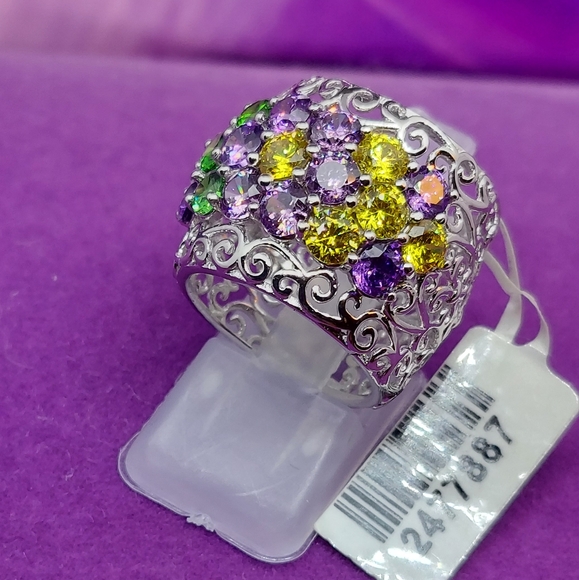 2477887-2. Multicolor Simulated Gem Platinum Bonded Brass Ring, Size 6 - Picture 5 of 5